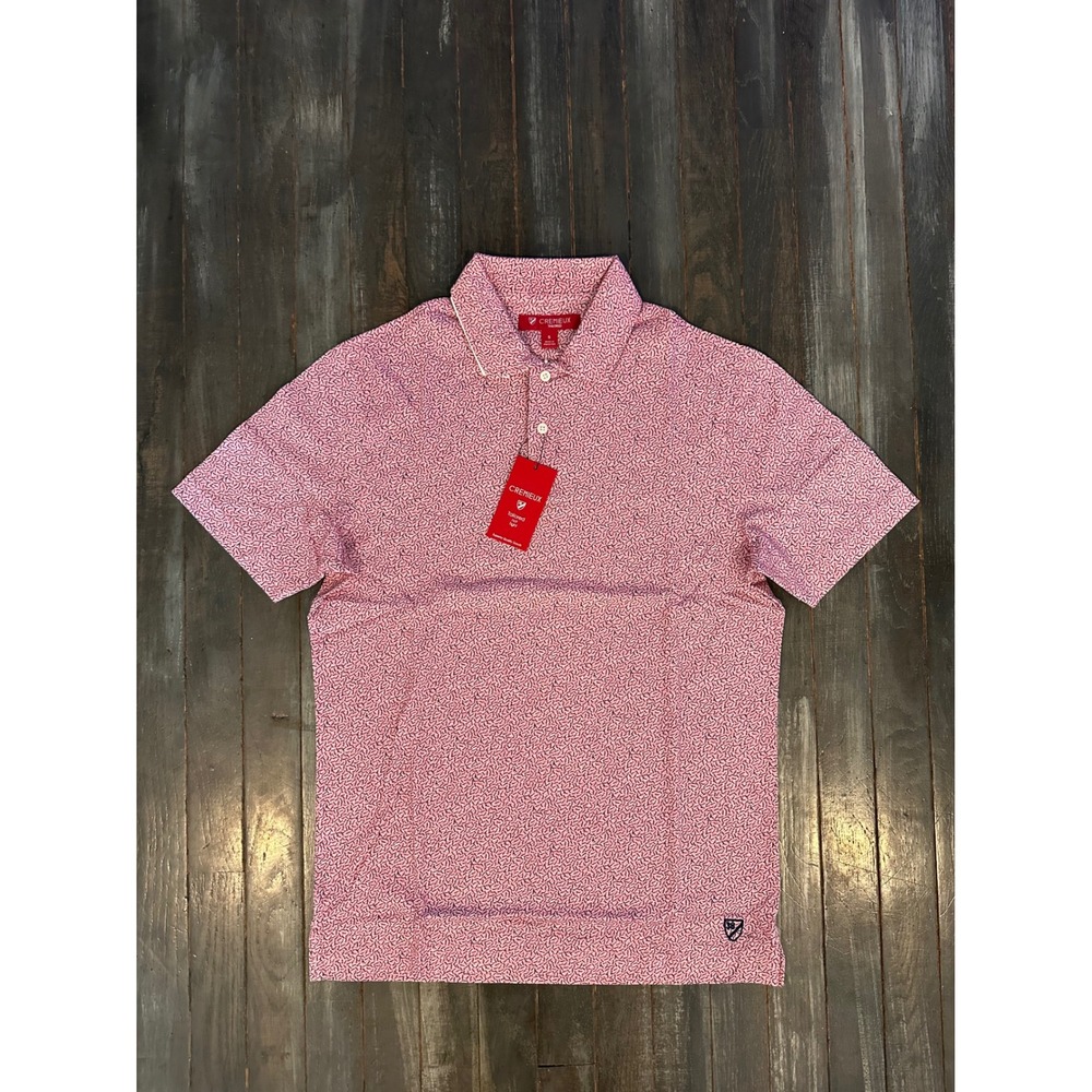 Cremieux Mens Tailored Fit Polo Shirt Pink Navy Micro Pattern Short Sleeve NWT